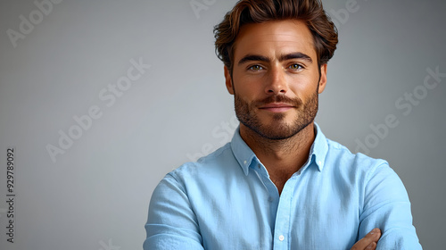 A confident man smiling in ...