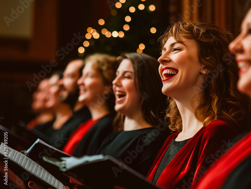 Church choir singing joyfully during a service, celebrating faith and community on All Saints' Day photo