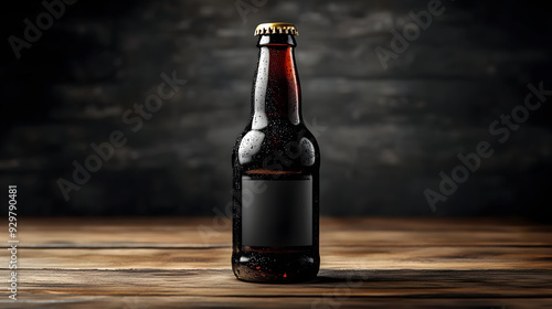 A dark bottle of beverage w...