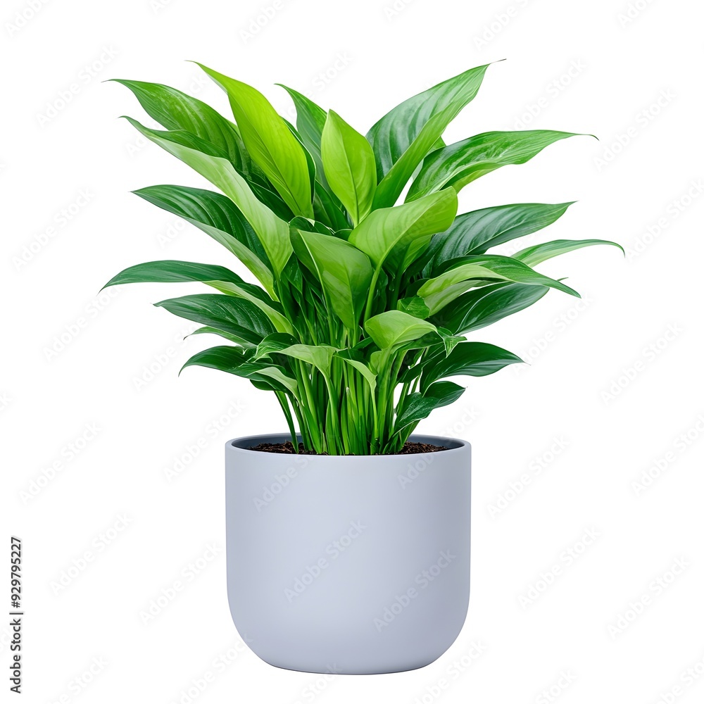 Lush Chinese Evergreen Plant in Simple Gray Ceramic Pot on White Background Lush Chinese Evergreen Plant in Simple Gray Ceramic Pot on White Background