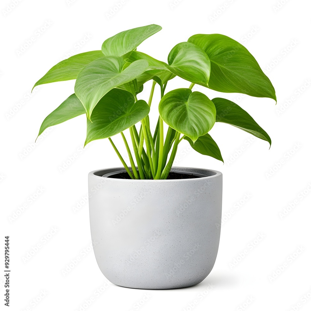 Vibrant Philodendron Plant in Gray Pot on White Background Vibrant Philodendron Plant in Gray Pot on White Background