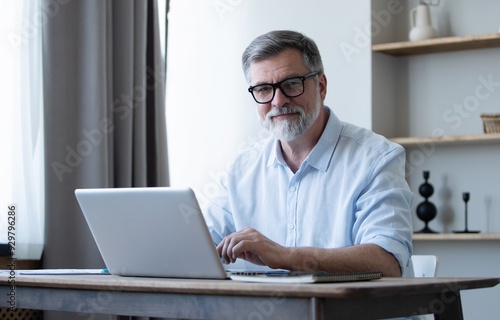 Mature businessman working from home using laptop