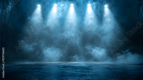 A dimly lit stage with smok...