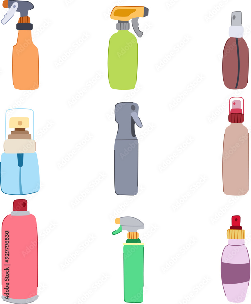 spray bottle set cartoon. nozzle trigger, dispenser atomizer, pump refillable spray bottle sign. isolated symbol vector illustration spray bottle set cartoon. nozzle trigger, dispenser atomizer, pump refillable spray bottle sign. isolated symbol vector illustration