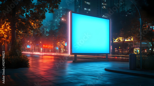 A dimly lit urban scene fea...