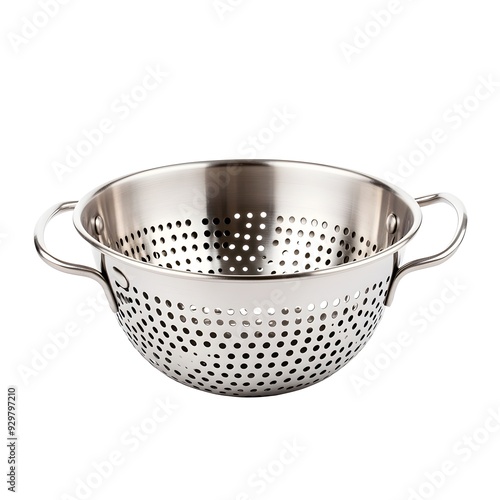 Stainless Steel Colander on White Background photo