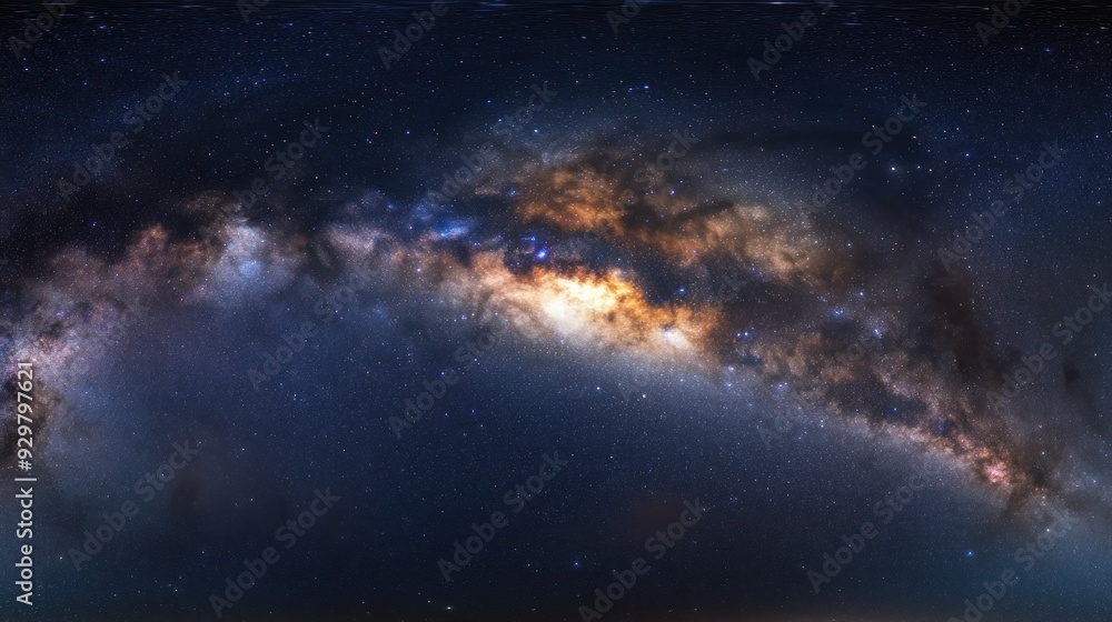 Fototapeta premium A panoramic view of the Milky Way galaxy at night, filled with stars and nebulas.