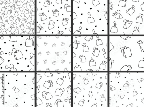 Bag of tea. Seamless pattern. Coloring Page. Breakfast. Hand drawn style. Vector drawing. Collection of design ornaments.