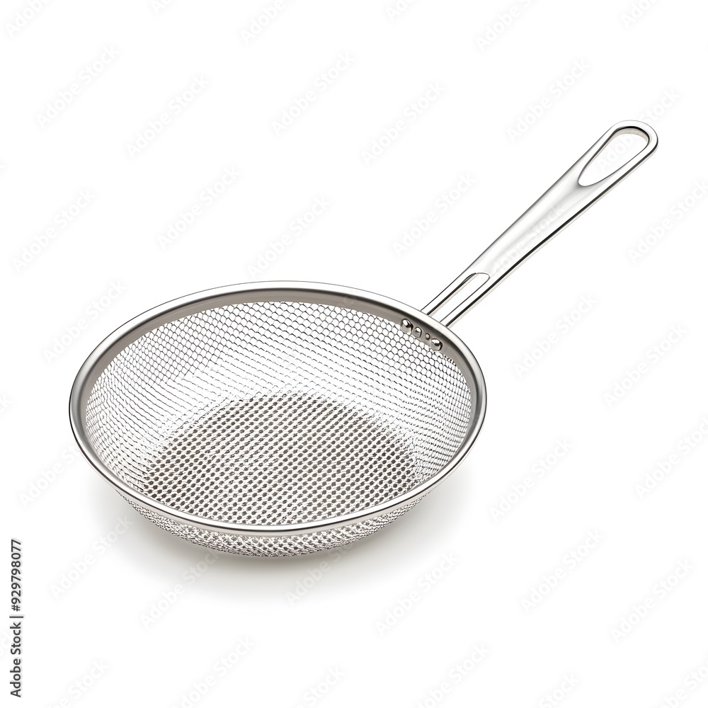 Closeup of a Stainless Steel Strainer Isolated on a White Background Closeup of a Stainless Steel Strainer Isolated on a White Background