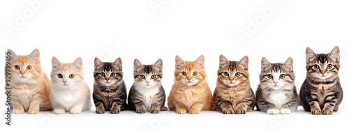 Adorable Collection of Maine Coon Cats Posing Together on White Background photo