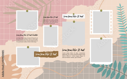 Pictures or photos frame collage, page grid layout abstract photo frames and digital photo wall template