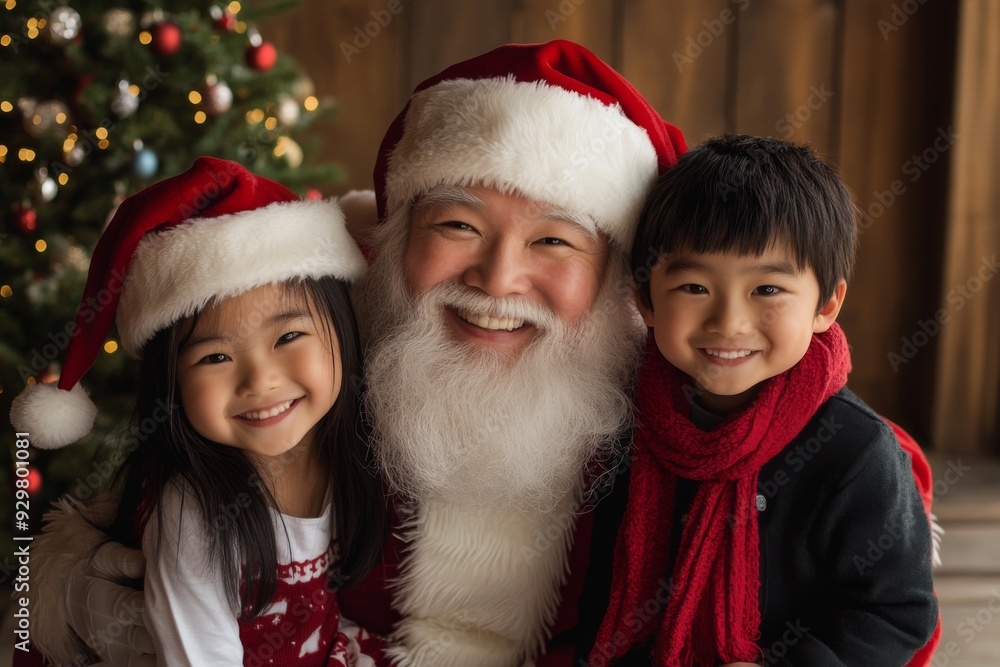 Santa Claus sits with two children Santa Claus sits with two children