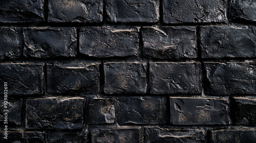 Fototapeta premium Textured black brick wall with a rugged appearance, suitable for backgrounds or design.