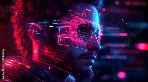 A futuristic portrait featu...