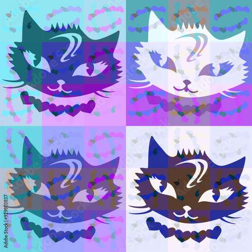 Cat muzzle seamless scheme pattern background set