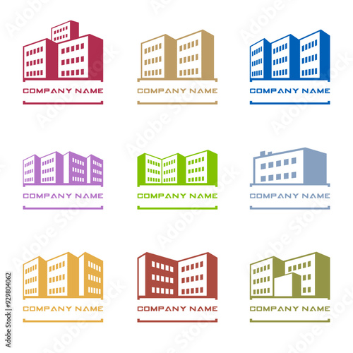 House skyscraper logo background text holder set, isolated vector illustration