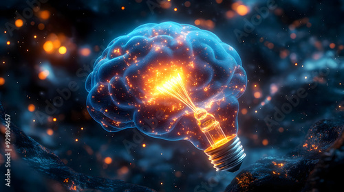 A glowing brain-shaped ligh...