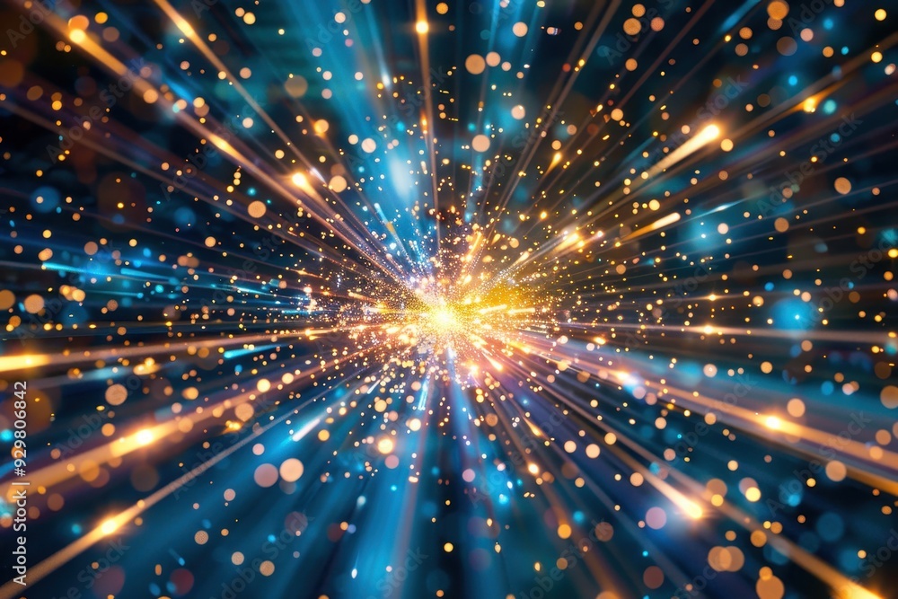 A 3D holographic starburst, with rays of light emanating from a central point A 3D holographic starburst, with rays of light emanating from a central point