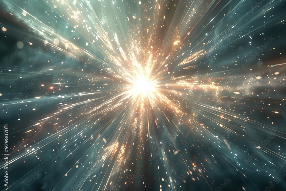 Fototapeta premium A 3D holographic starburst, with rays of light emanating from a central point