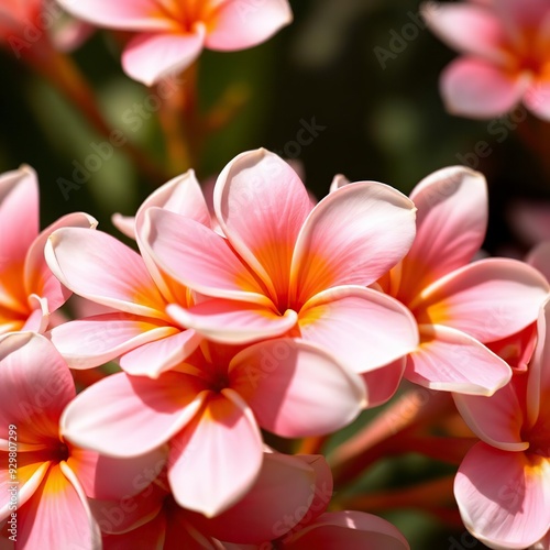 Vibrant Pink Plumeria Blooms in Close-Up Ai generated 