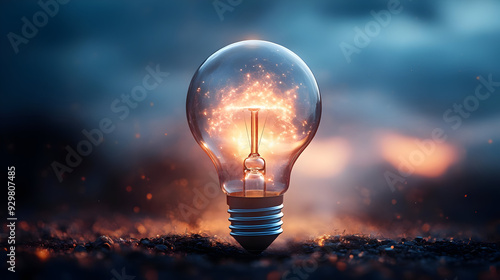 A glowing light bulb radiat...