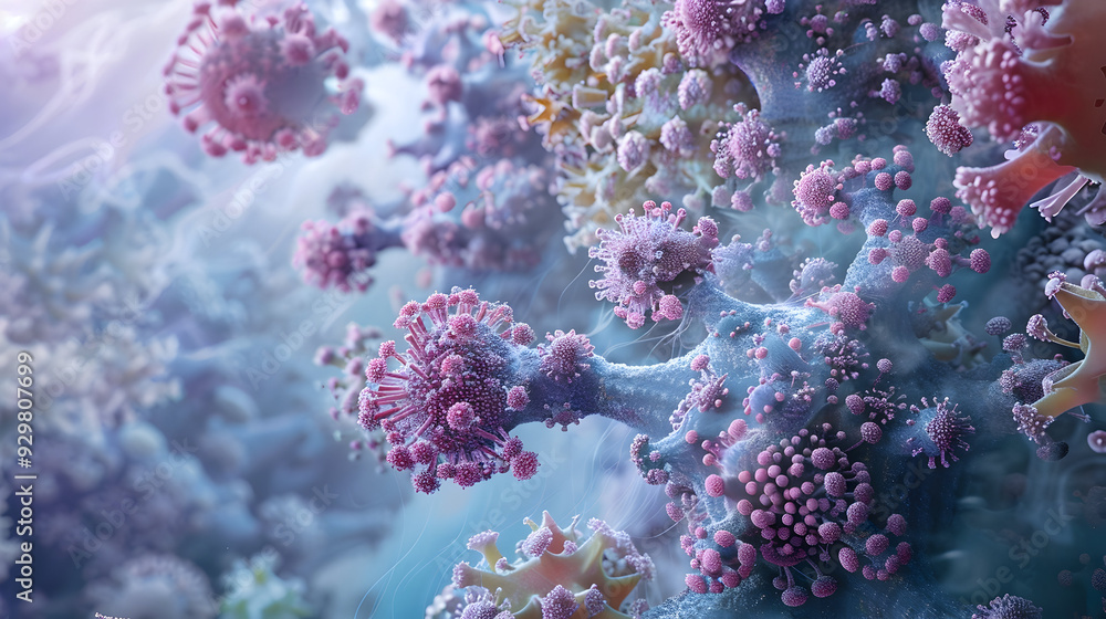 Fototapeta premium Microscopic Symphony: 3D Visualization of a Pathogenic Intrusion, Generative AI