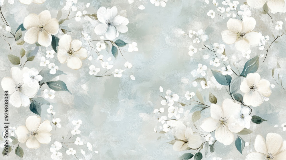 A delicate floral pattern featuring soft white and light blue flowers on a textured background. A delicate floral pattern featuring soft white and light blue flowers on a textured background.