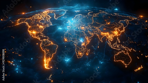 A glowing map of the world ...