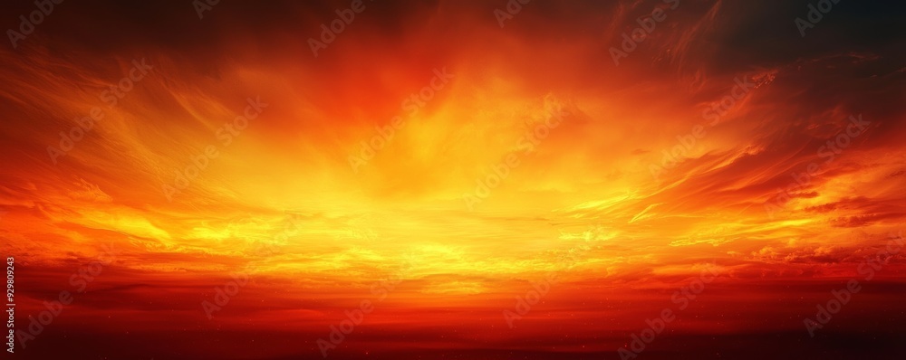 Obraz premium A stunning sunset with vibrant orange and red hues illuminating the sky, creating a breathtaking natural scene.