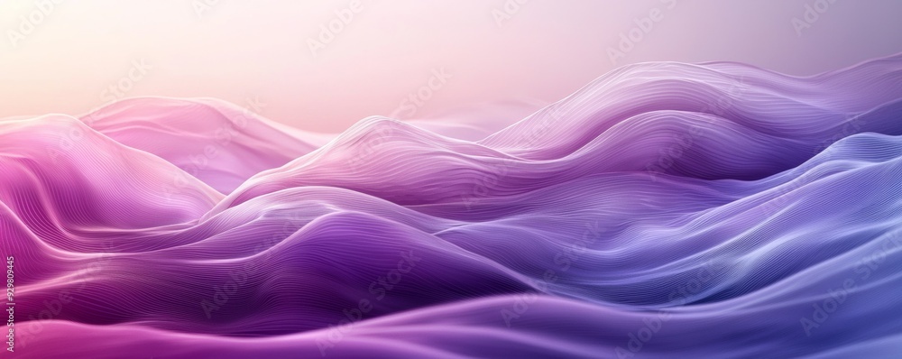 Obraz premium Abstract digital waves blend in purple and pink hues, creating a serene and calming visual perfect for backgrounds or designs.