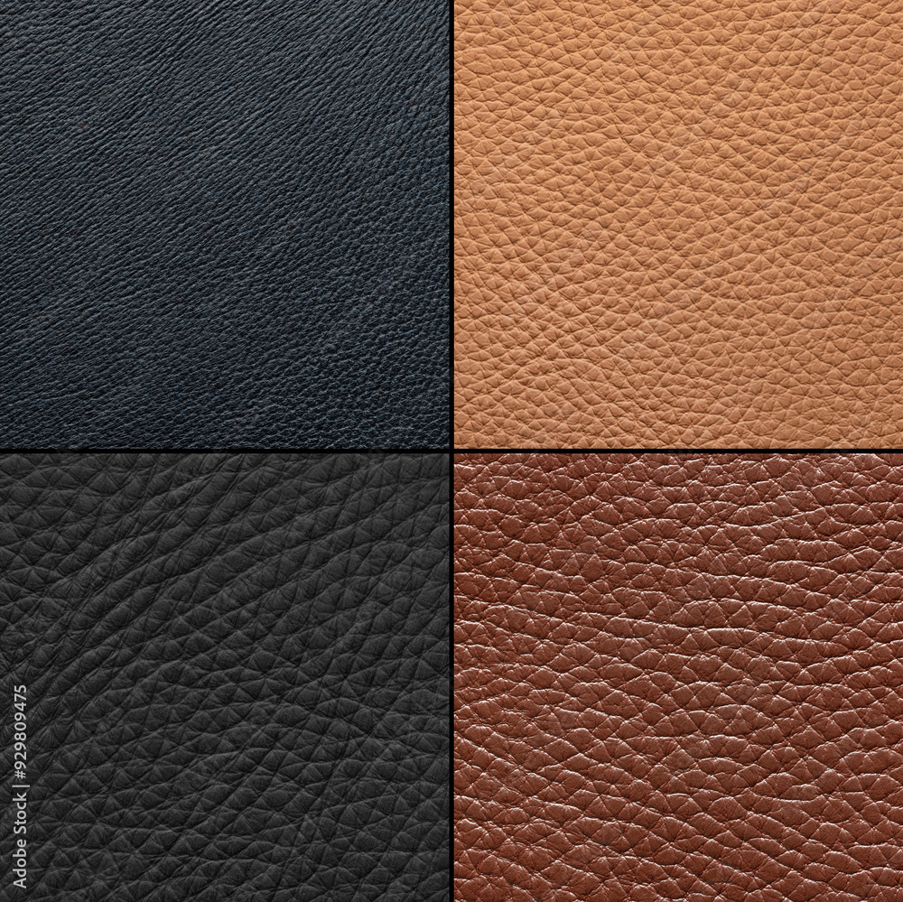 Fototapeta premium Four-color genuine leather. Background or texture sample. Studio shot.