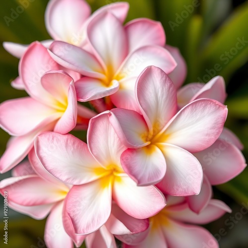 Vibrant Pink Plumeria Blooms in Close-Up Ai generated 