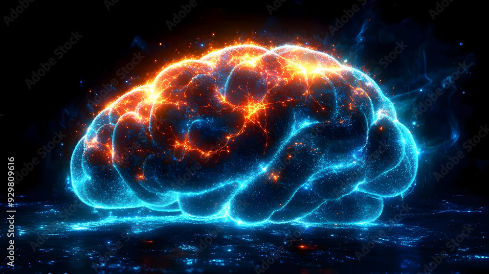 A glowing, abstract representation of a brain with vibrant colors. A glowing, abstract representation of a brain with vibrant colors.