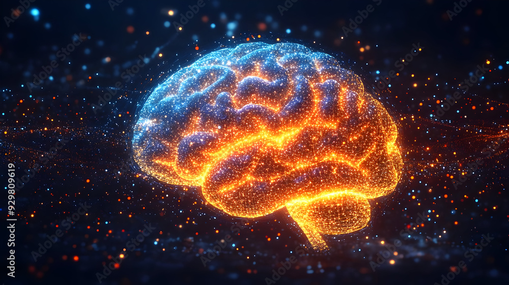 A glowing, digital representation of a brain with vibrant colors. A glowing, digital representation of a brain with vibrant colors.