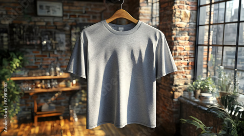 Wallpaper Mural A gray t-shirt displayed in a rustic interior setting. Torontodigital.ca