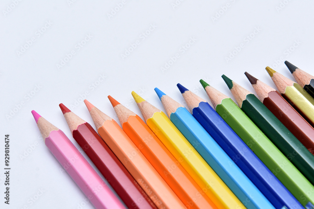 Color pencil palette on white background Color pencil palette on white background