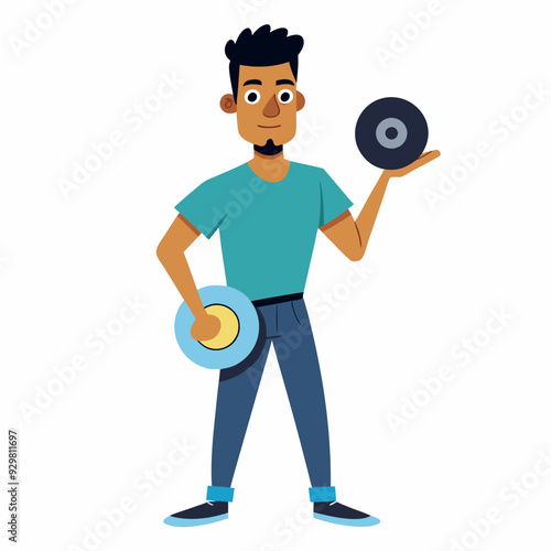 A male musician hold a cd vinyl art vector illustration