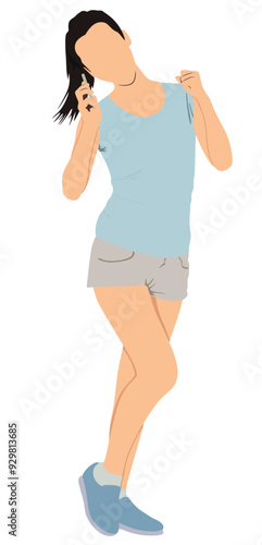 Woman in casual outfit with phone isolated vector illustration