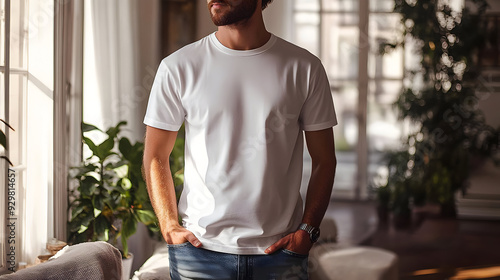 A man in a white t-shirt st...