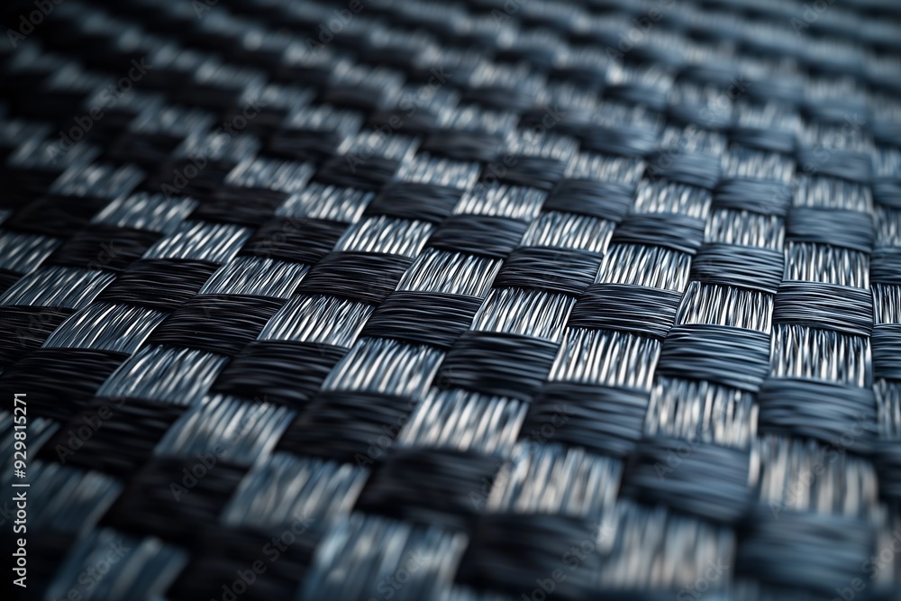 A detailed close-up of a blue and black woven surface displaying an intricate interlaced pattern, emphasizing texture. A detailed close-up of a blue and black woven surface displaying an intricate interlaced pattern, emphasizing texture.