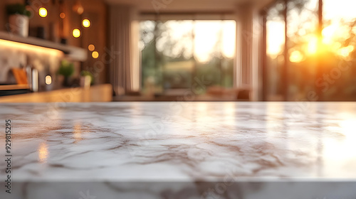 A marble countertop with a ...