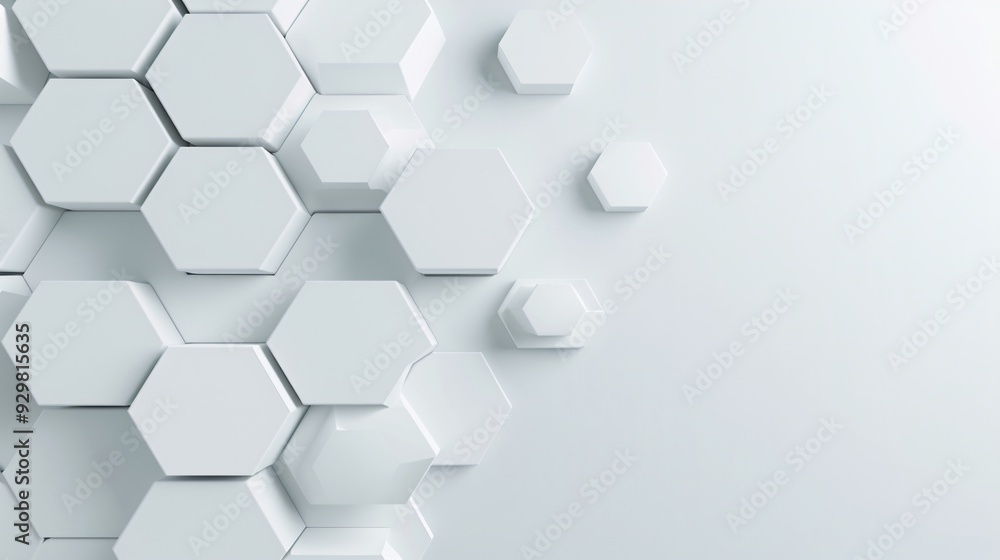 A minimalist 3D background with a pattern of layered hexagons in shades of grey, providing a sleek and modern aesthetic with ample copy space in the center A minimalist 3D background with a pattern of layered hexagons in shades of grey, providing a sleek and modern aesthetic with ample copy space in the center