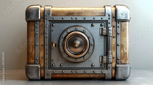 A metallic safe with a circ...