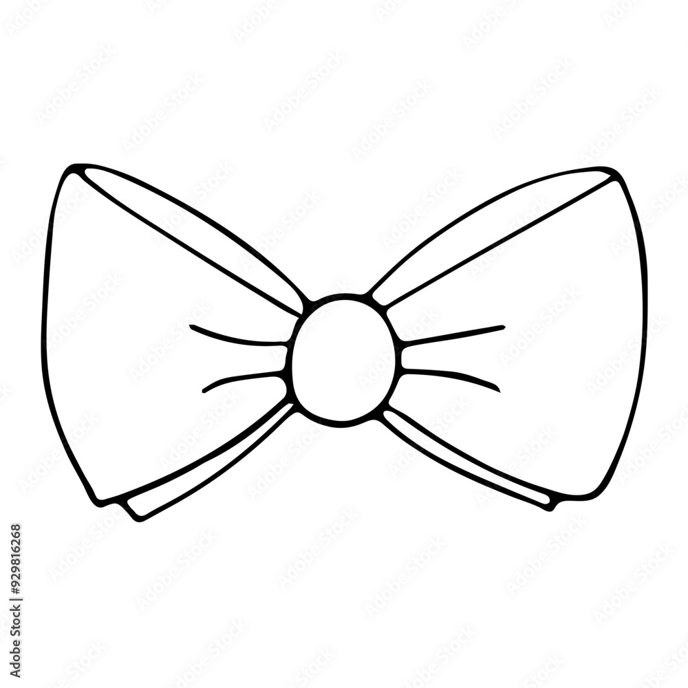 Cute festive bow tie. Big classic bow for gift decorating in contour doodle style without filling. Celebrate element. Monochrome black line vector elements isolated on white background. Cute festive bow tie. Big classic bow for gift decorating in contour doodle style without filling. Celebrate element. Monochrome black line vector elements isolated on white background.
