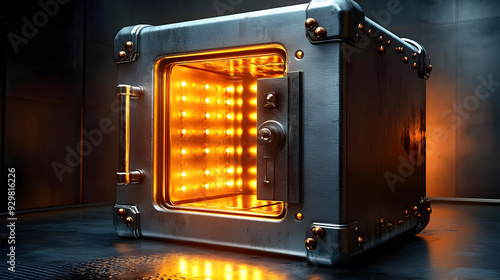 A metallic safe with glowin...