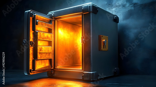A metallic safe with an ope...