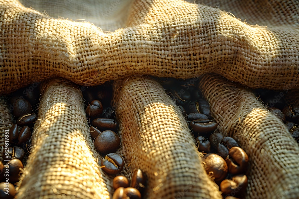 Coffee Beans under Burlap Sack, Rustic Food Photography for Cafes and Coffee Shops Coffee Beans under Burlap Sack, Rustic Food Photography for Cafes and Coffee Shops