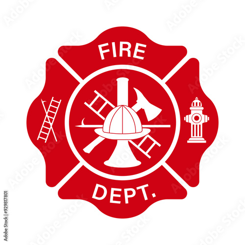 Fire Department Symbol. Fire Department Emblem. Vector Illustration Isolated on White Background. 
