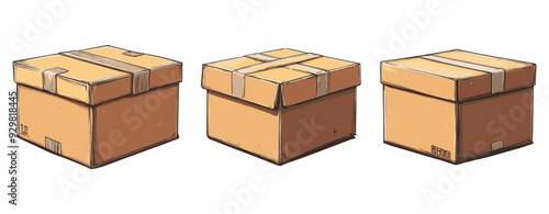 cartoon illustration Closed cardboard box with tape, generative ai