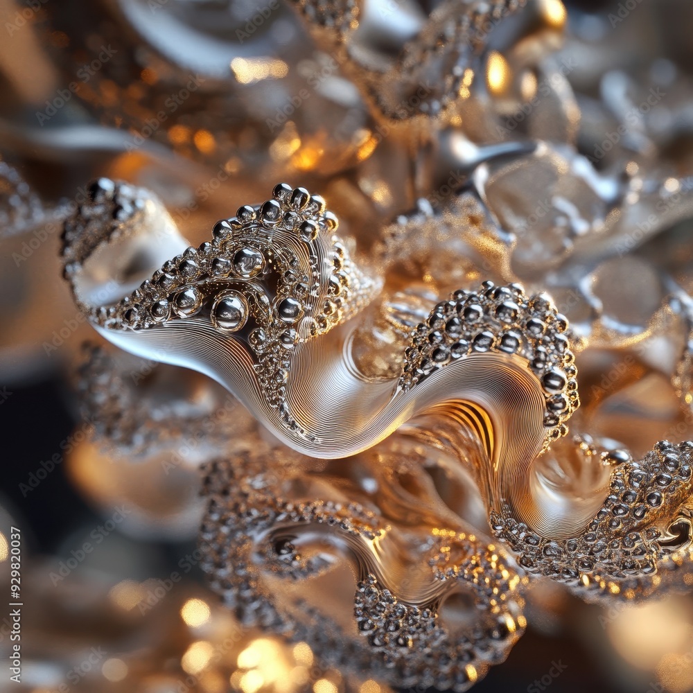 Abstract Macro Photography of Silver and Gold Metal Texture with Bokeh Lights. Abstract Macro Photography of Silver and Gold Metal Texture with Bokeh Lights.